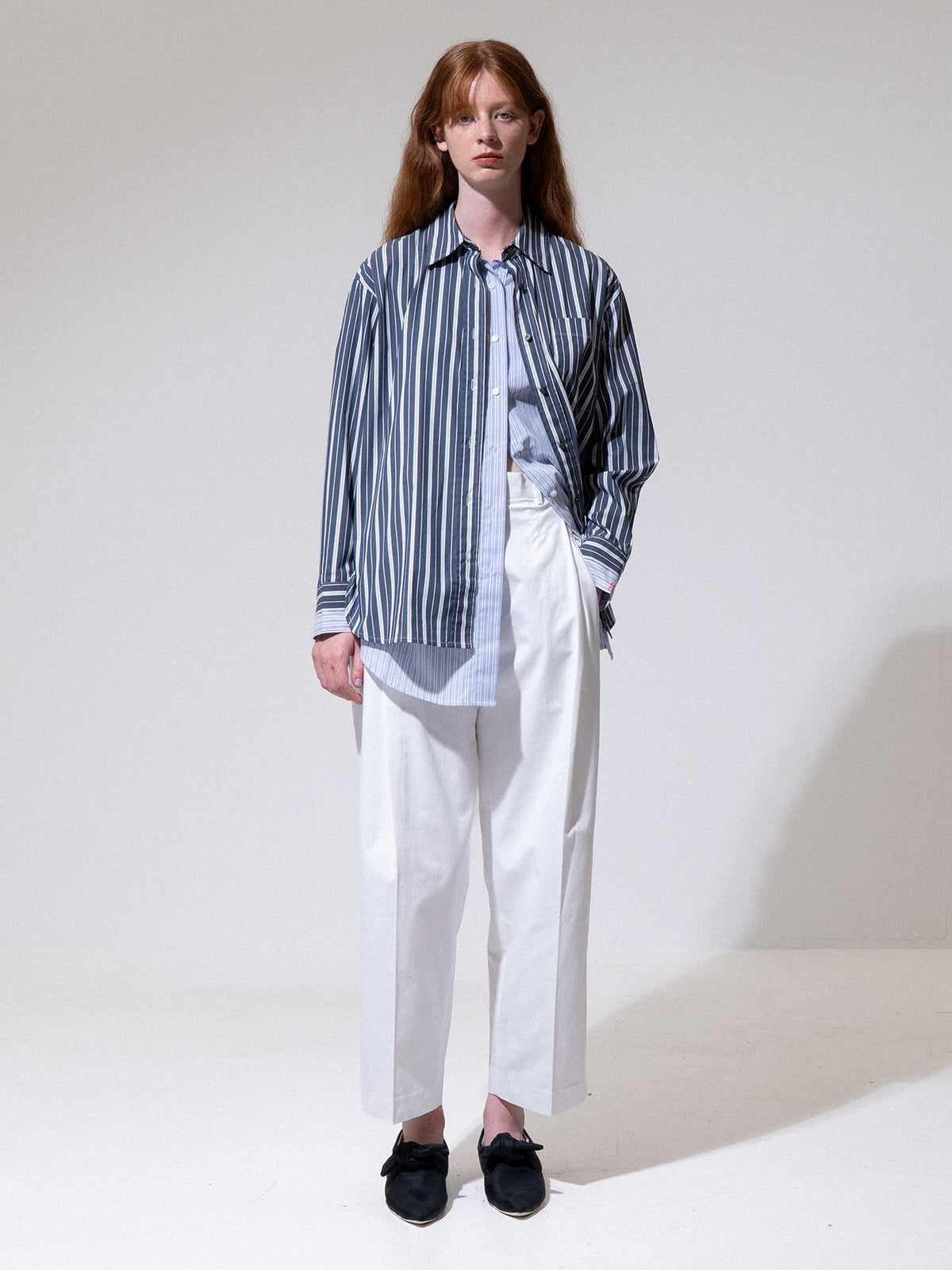 Navy Double Layer Pinstripe Shirt
