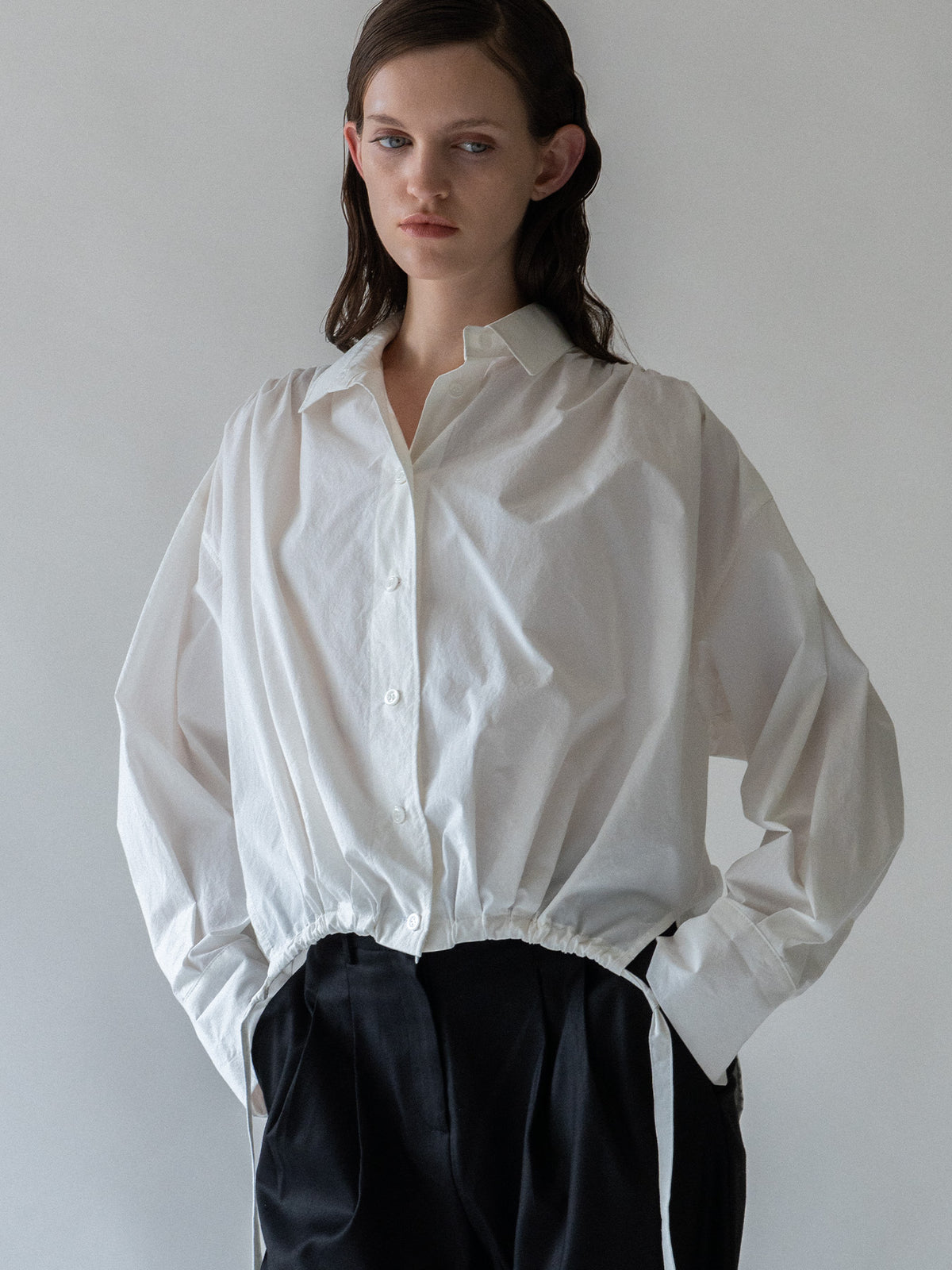 White Pleated Volume Shirt