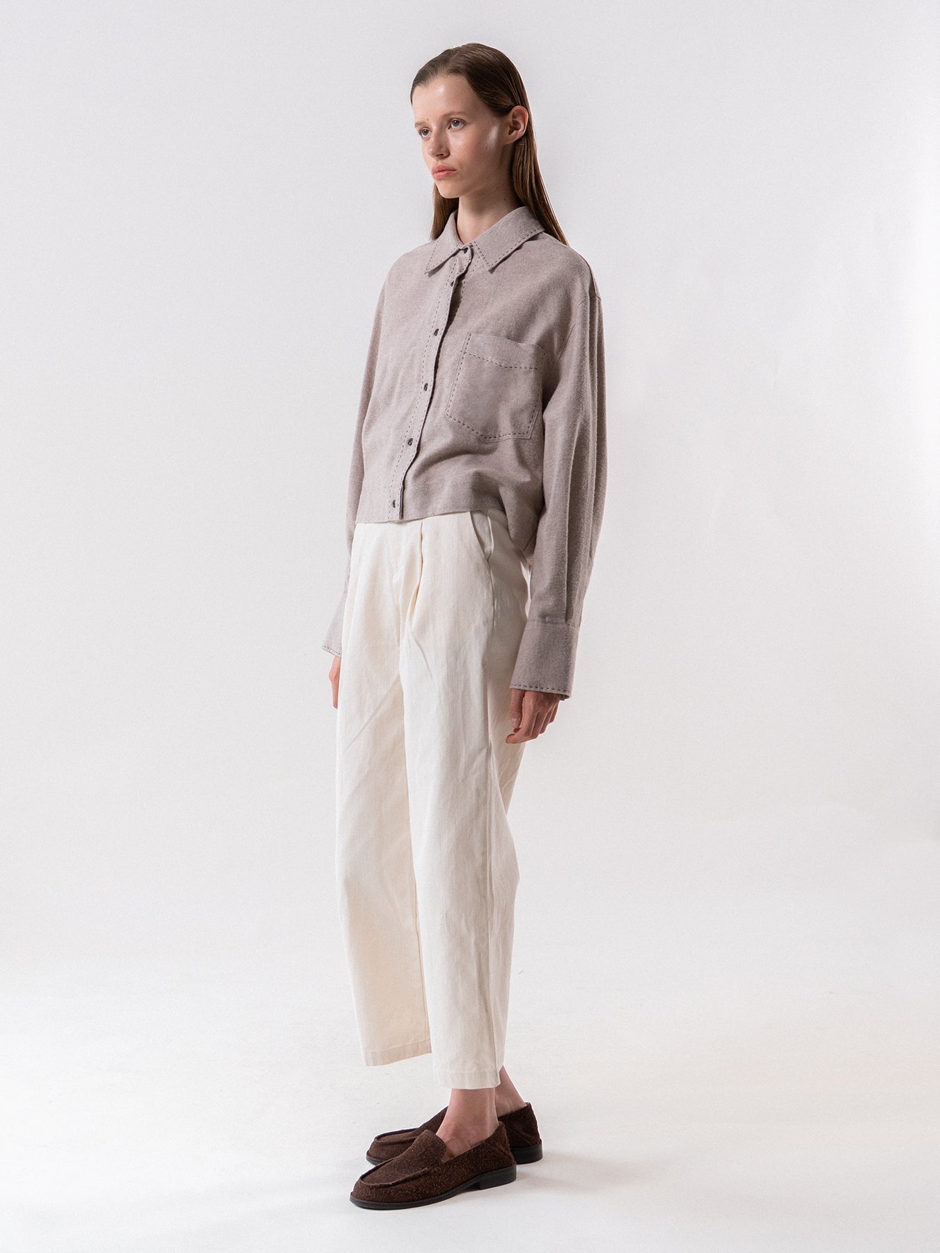 Beige Contrast Stitch Shirt