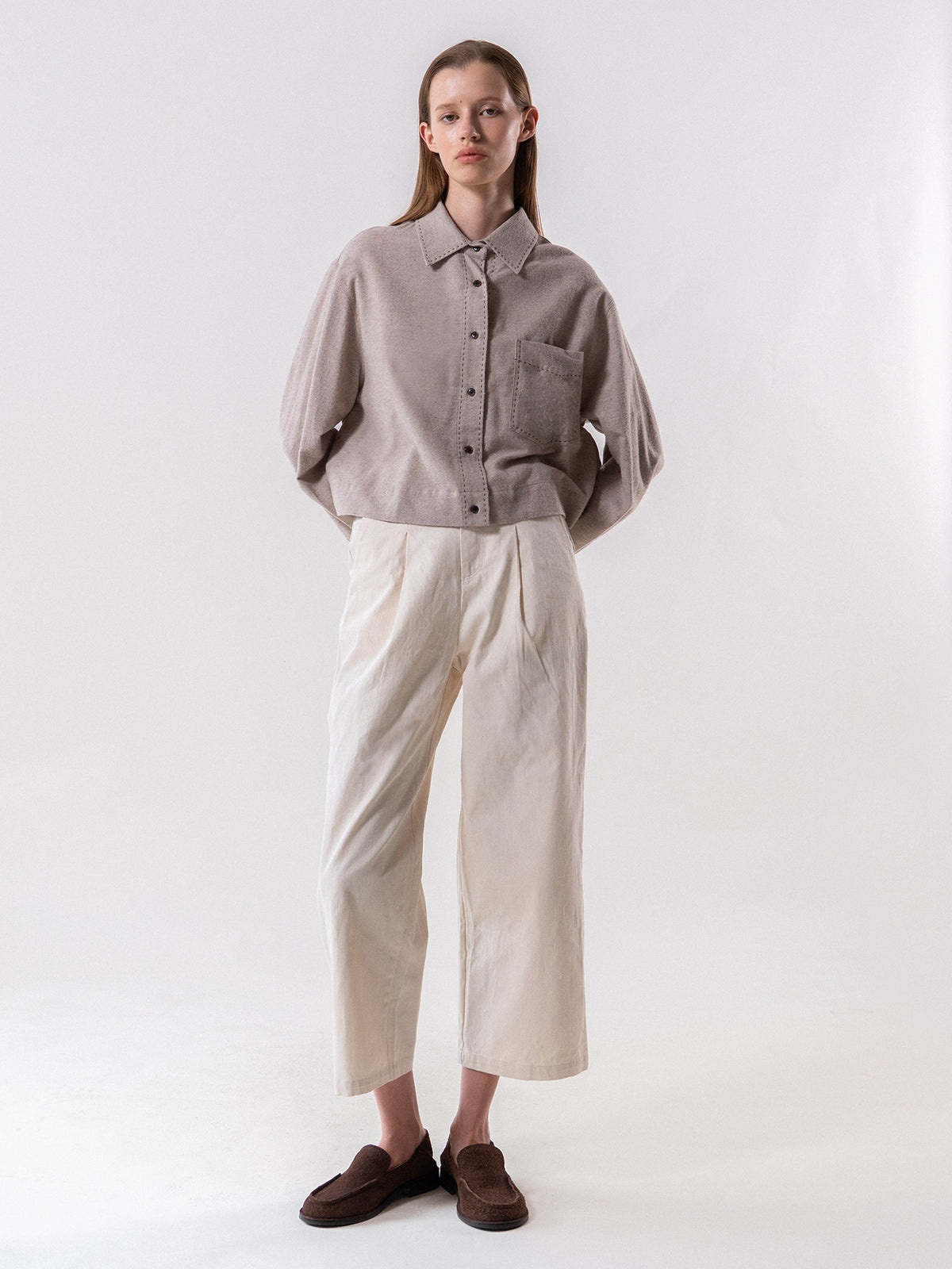 Beige Contrast Stitch Shirt