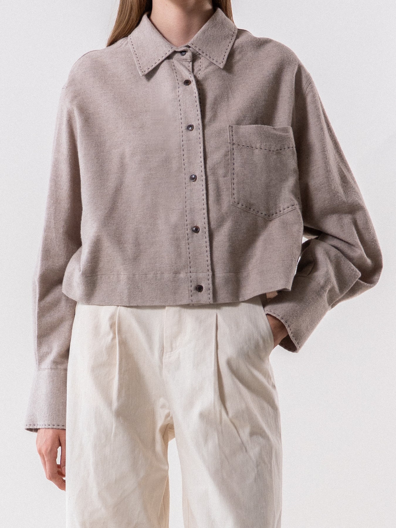 Beige Contrast Stitch Shirt