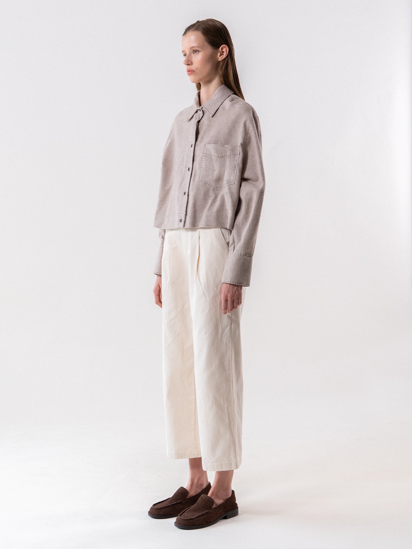 Beige Contrast Stitch Shirt