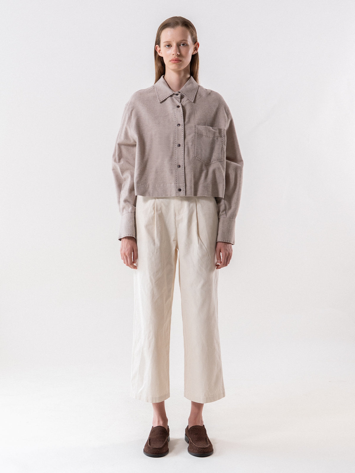 Beige Contrast Stitch Shirt