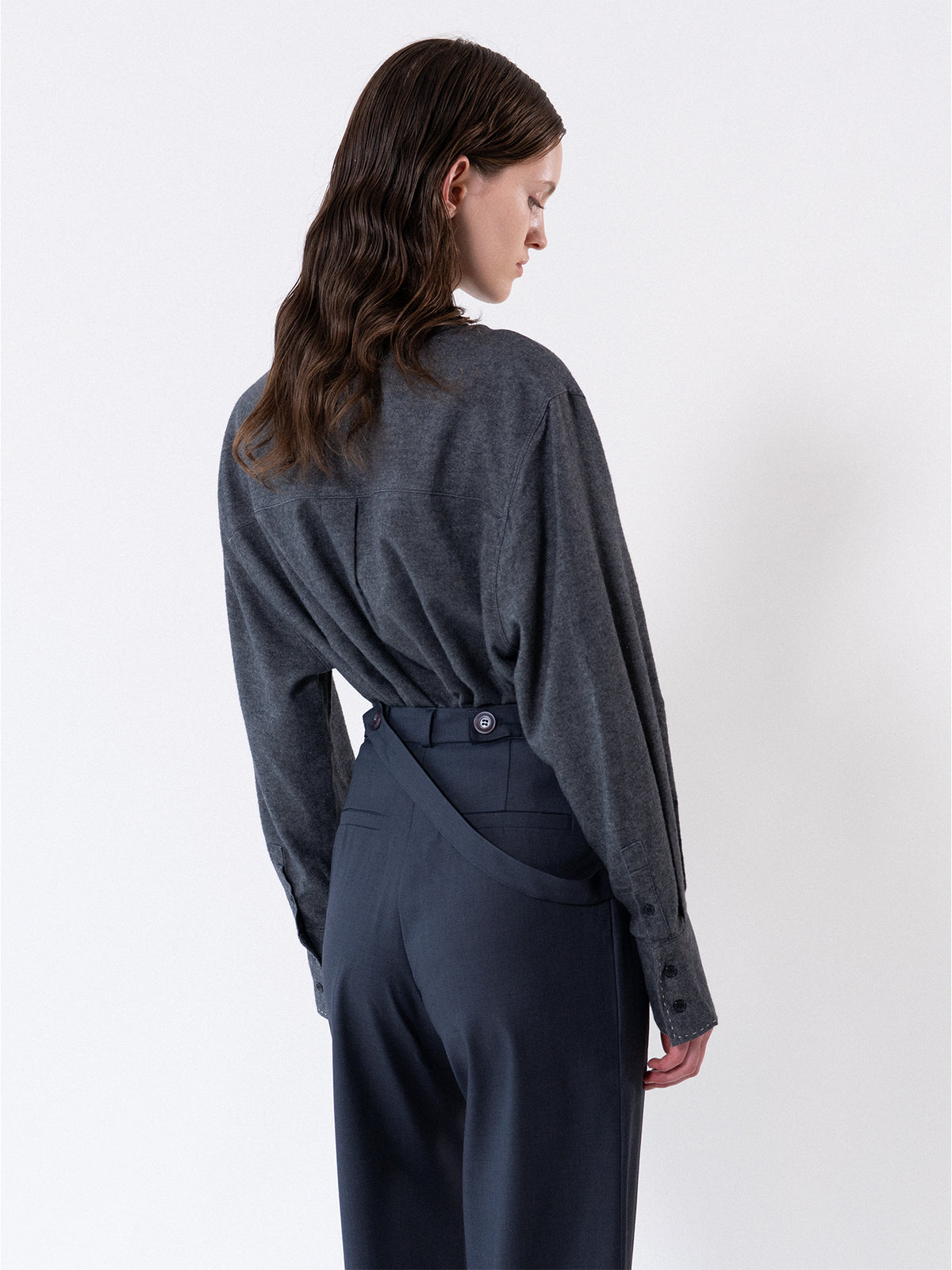 Charcoal Asymmetric Belted Trousers