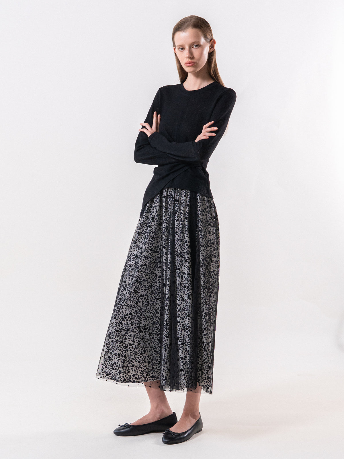 Black Asymmetric Draped Long Sleeve Tee