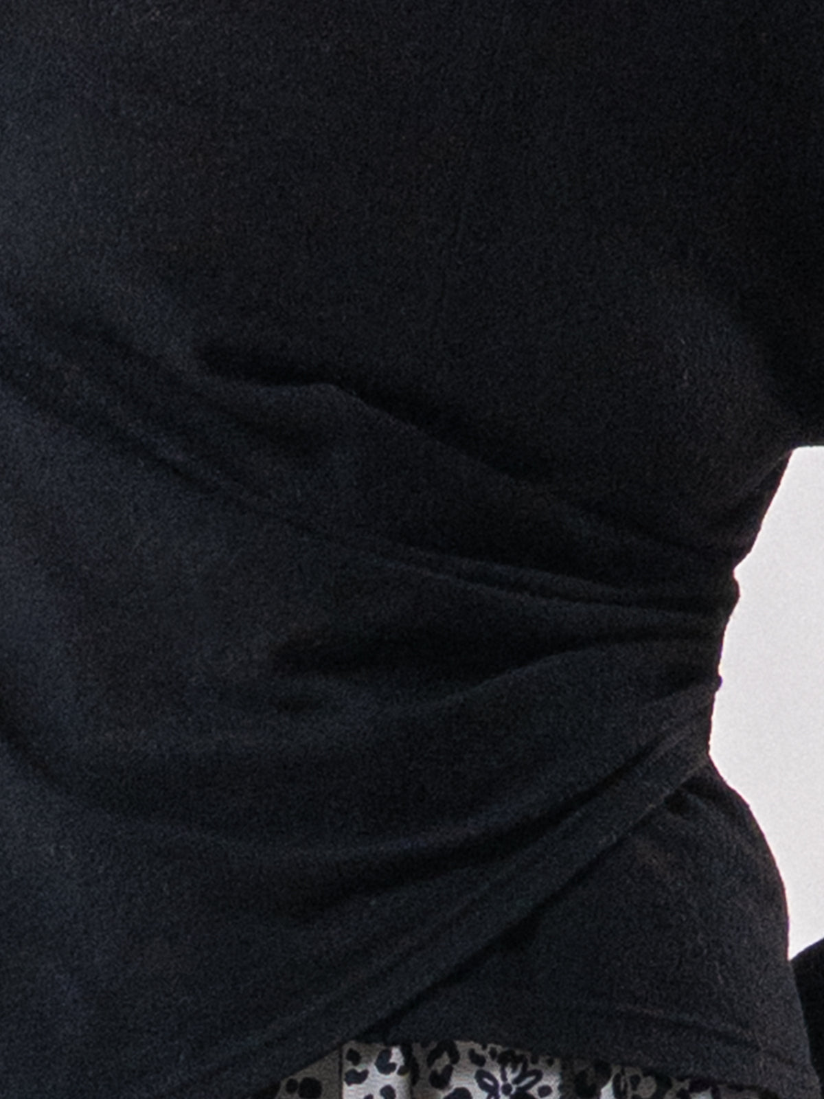 Black Asymmetric Draped Long Sleeve Tee