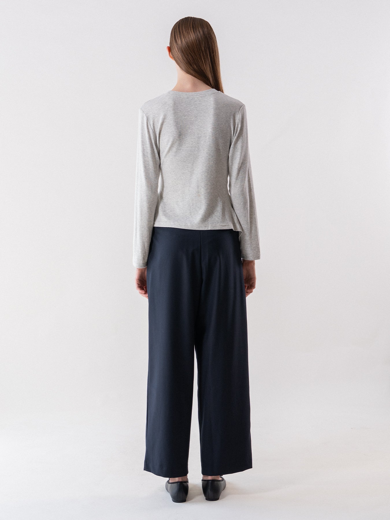 Oatmeal Melange Asymmetric Draped Long Sleeve Tee