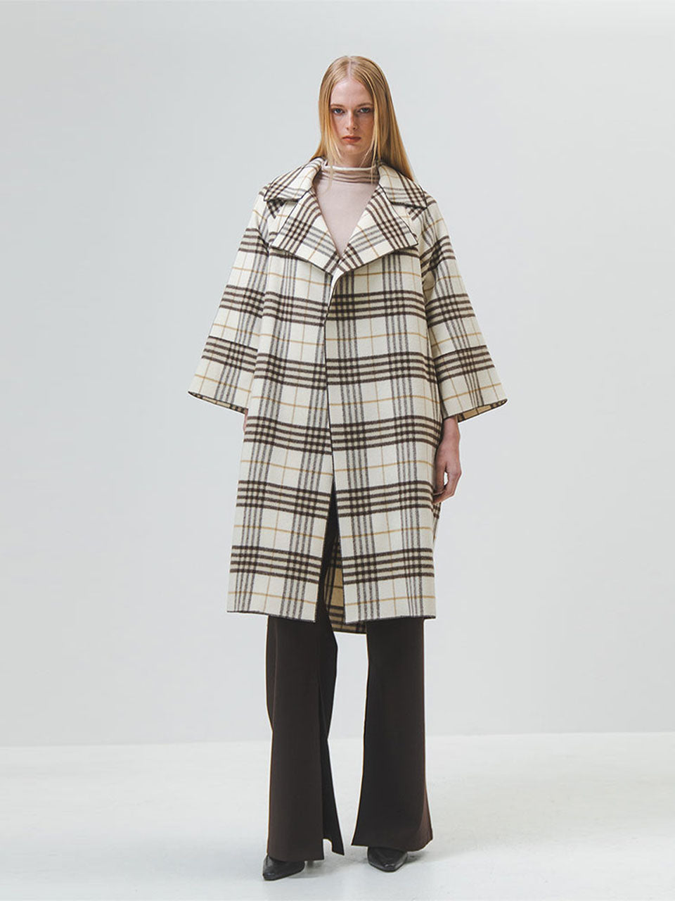 Brown Check Oversized Collar Coat
