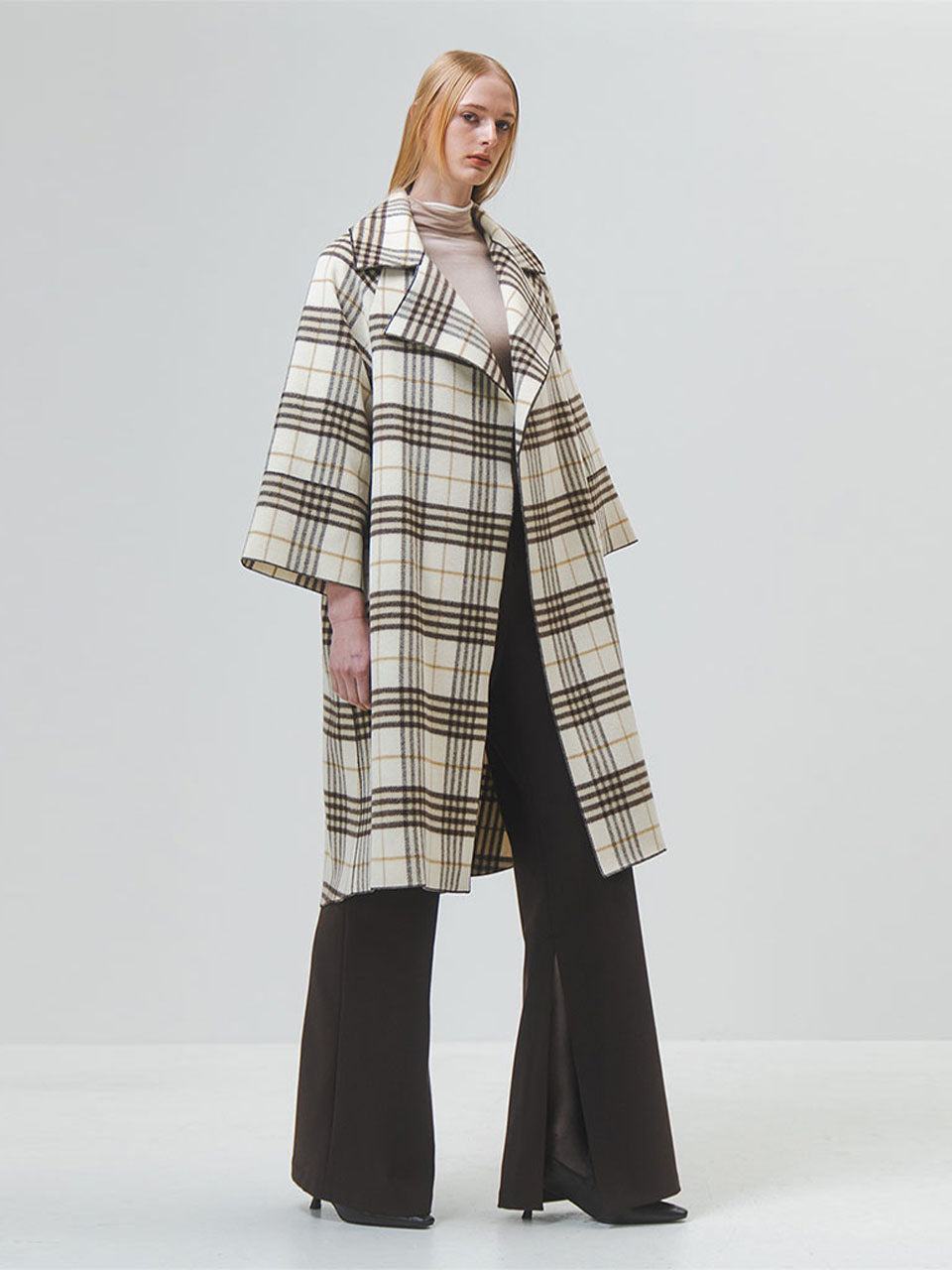 Brown Check Oversized Collar Coat